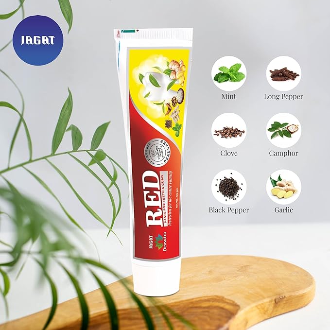 Jagat Devsutra Red Toothpaste | Doctor Recommended Ayurvedic, Organic & Herbal | 100% Natural Teeth Whitening, No Fluoride & Artificial Colors, Gum Cure, Vegan - Pack of 4