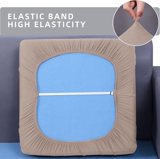 hyha Waterproof Couch Cushion Covers, Stretch Sofa Couch Seat Slipcover for Dog Washable, Non-Slip Waterproof Outdoor Cushion Covers for Patio Furniture Replacement (1 Piece for Small, Taupe)