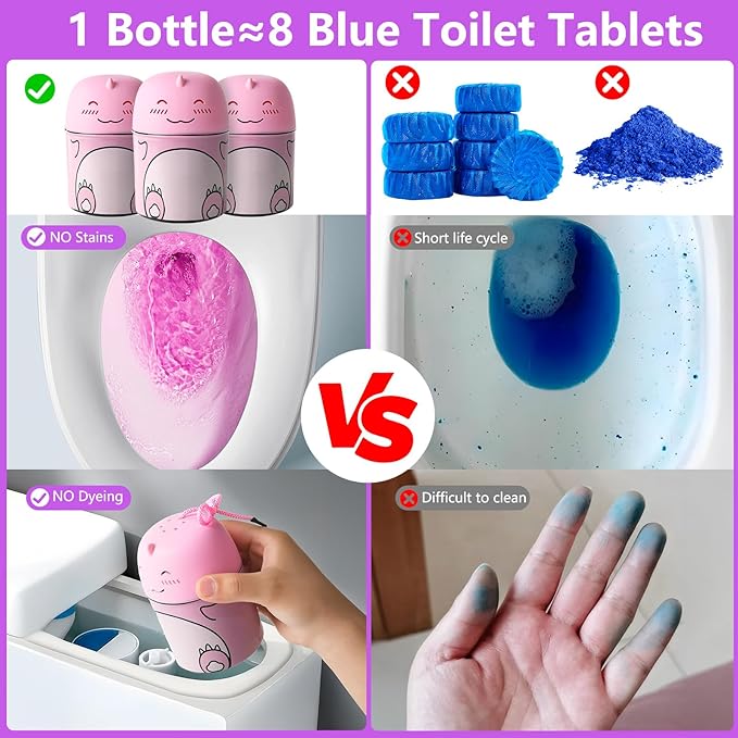 Toilet Bowl Cleaners Bottle Cute Dinosaur Shaped Bathroom Toliet Bowl Cleaner Toilet Tank Cleaner with Fresh Peach Scent (Pink)