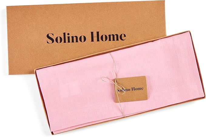 Solino Home Linen Pink Lemonade Table Runner 132 Inches Long - 100% Pure Linen Extra Long Table Runner 14 x 132 Inch for Halloween - Fete