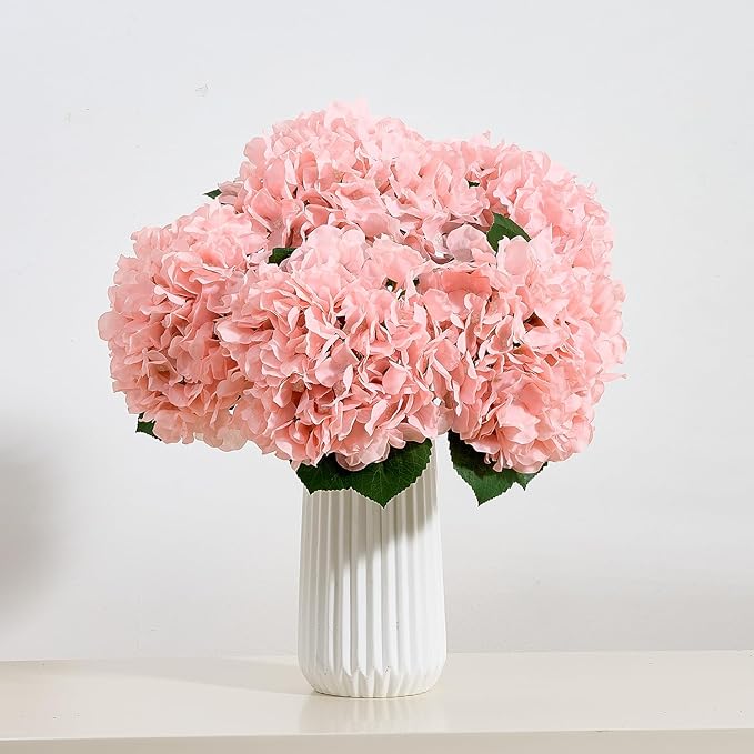 8Pcs Blush Fake Flowers Silk Hydrangea Artificial Flowers Bouquets Faux Hydrangea Stems for Home Table Centerpieces Wedding Party Decoration
