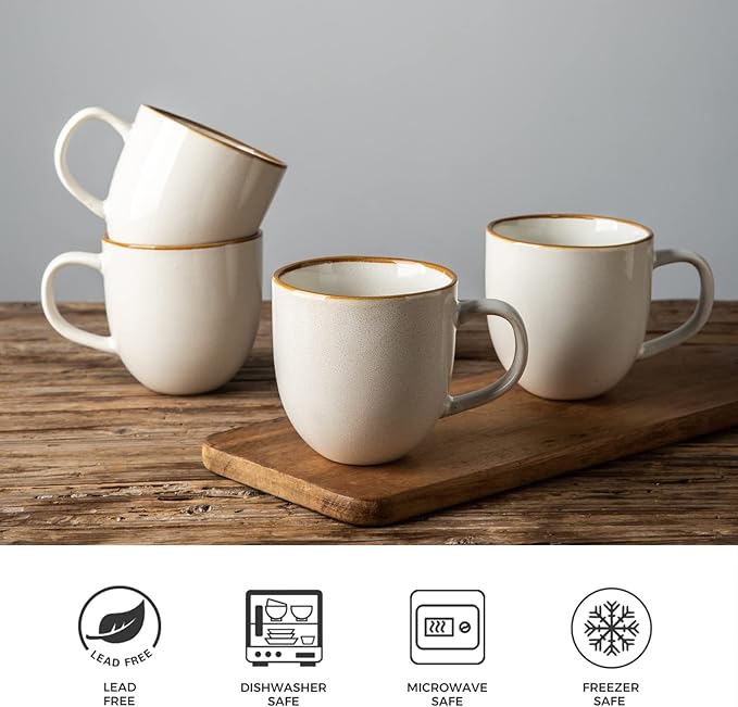 AmorArc 12oz Coffee Mugs, Ceramic Coffee Mugs set of 6 for Man, Woman, Dad, Mom, Modern Coffee Mugs with handle for Latte/Cappuccino/Milk/Cocoa. Dishwasher&Microwave Safe, White-Reactive Glaze