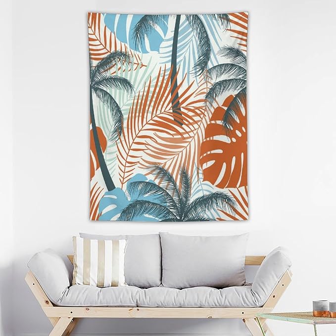 ICMOLYYENLO Palm Leaf Tapestry Wall Hanging, Tropical Leaves Plant Jungle Green Hawaiian Art Home Decor for Guest Bedroom Living Room Dormitory 50x60 Inch
