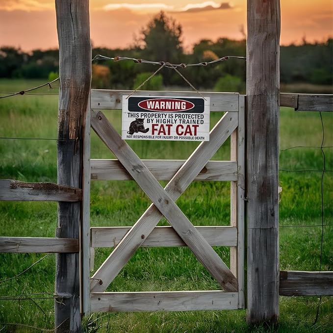 Funny Warning Signs, The Property is Protected By Highly Trained Fat Cat Sign, Decorative Wood Hanging Wood Plaque, Cute Cat Door Sign, Cat Owner Home Decor, Front Door Decor for Porch