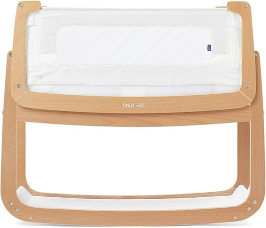 SnuzPod 4 Rocking Baby Bassinet Bedside Sleeper - Lightweight, Portable Bedside Bassinet, Lift Off Crib, Zip Down Wall, 3D Breathable Mattress, 6 Height Settings and Comfort Incline Mode, Natural
