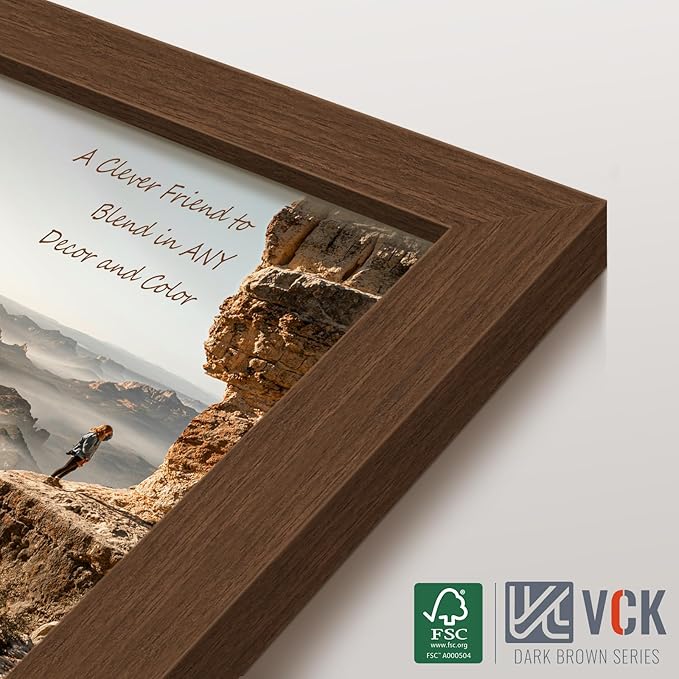 VCK 8x10 Frame Set of 3 - Brown, Wood Picture Frame with Exclusive Wood Grain, Wall Gallery Frame
