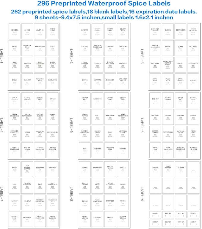 24 Pcs Glass Jars With 296 Spice Labels Preprinted of White and Black Color- 4oz Thicken(2.4mm) Empty Small Herb Seasoning Containers With Bamboo Airtight Lids
