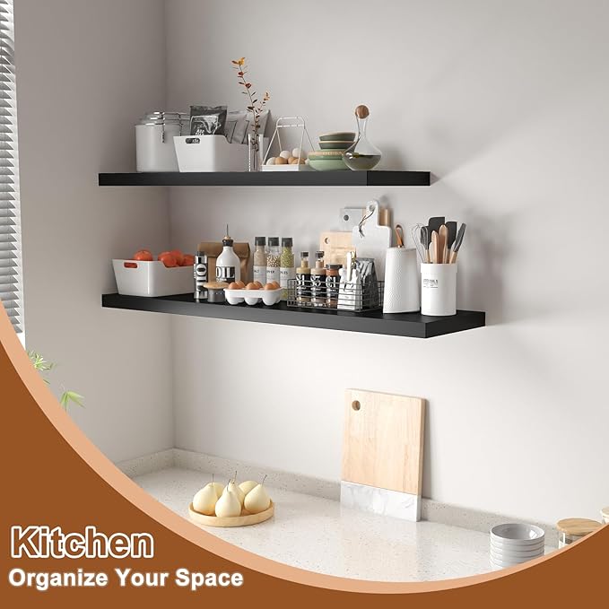 40 Inch Floating Shelf 1 Pack Large Floating Shelves for Wall No Drilling Accessories Included Deep Wall Shelves for Living Room Kitchen Farmhouse 40" W x 12" D x 1.2" Black