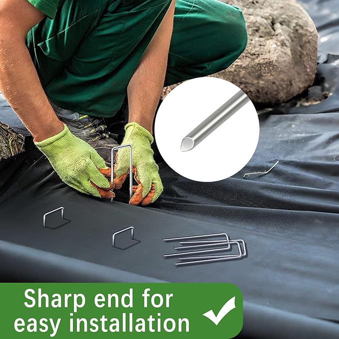 200 Pack Landscape Staples 4 Inch 12 Gauge Garden Stakes Galvanized Garden Staples Ground Pins Anti-Rust Ground Stakes for Weed Barrier, Irrigation Tubing, Yard Lawn, Landscape Fabric