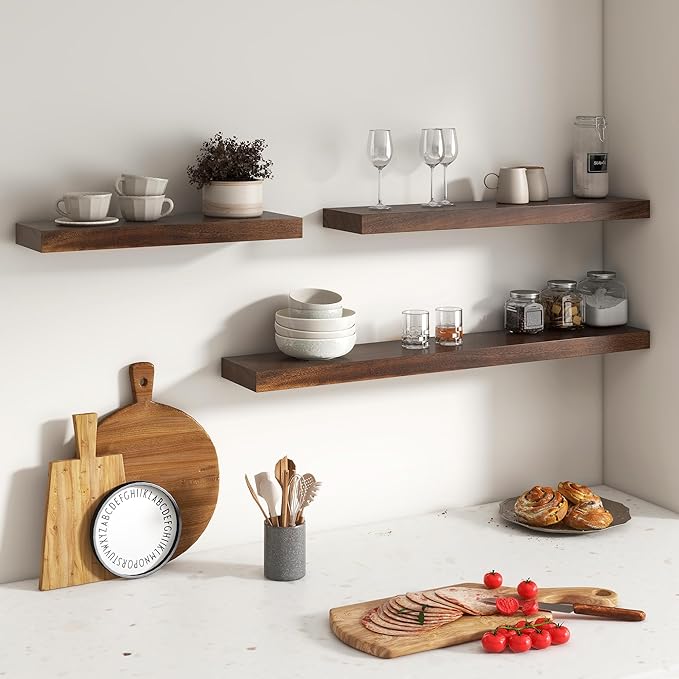 Floating Shelves for Wall, USA-Sourced Walnut Wood 36 Inch Long Wall Shelves Set of 2, Natural Wooden Wall Mounted Picture Ledge Shelf, Nursery Book Storage Shelf Kids Bookshelf, Display Shelf