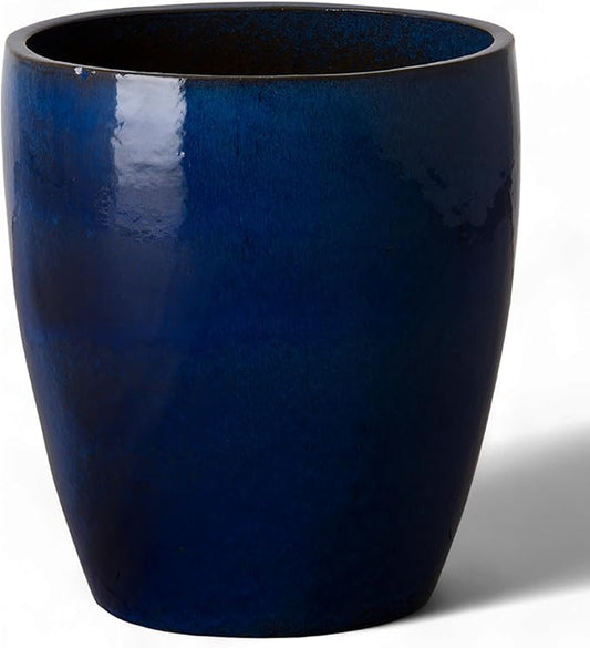 Emissary Bullet 18 in. Blue Ceramic Round Planter (18 in. L x 18 in. W x 21 in. H) with Drainage Hole