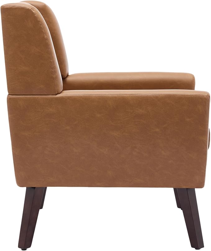 UIXE Faux Leather Accent Chairs Set of 4, Modern Arm Club Chair Upholstered Armchair for Living Room, Comfy Single Sofa Seats Button Tufted Reading Seating, Brown