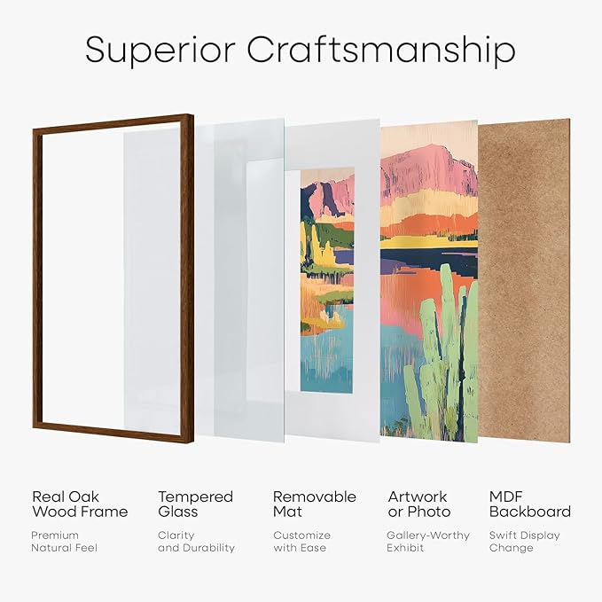 Homeforia 27x40 Poster Frame Brown, High End Dark Oak 27x40 Large Wooden Frame with Mat 24x36, 27 x 40 Walnut Wood Picture Frame Matted to 24 x 36, 40x27 Thin Frame, Tempered Glass, Wall Kit, Set of 1