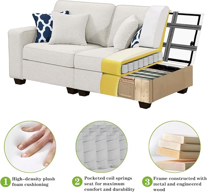 L Lengend Vansen Modular Sectional Sofa U Shaped Couch with Ottoman Modern Reversible Corner Sectional Couch for Living Room (Cream, U Shaped Sofa-2)