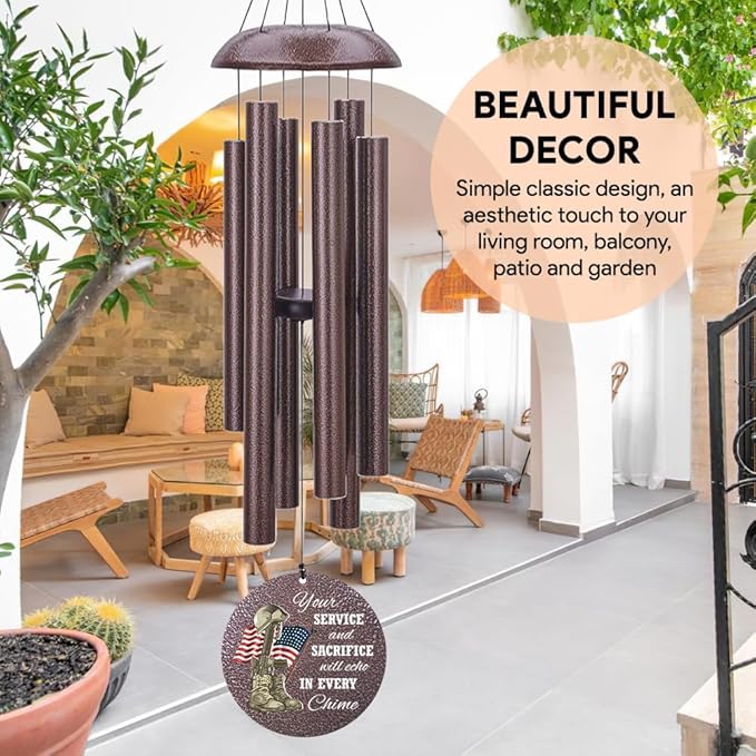 36inch Personalized Wind Chimes, Memorial Wind Chimes for US Veteran, Wind Chime for Loss of Loved Dad/Mom, Sympathy Memorial Gifts, Thank You Veteran Solider, Outdoor Decor