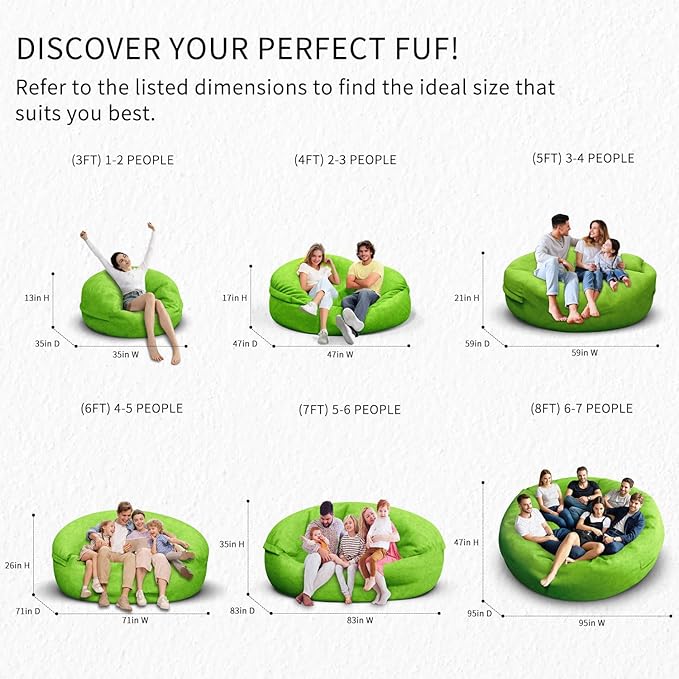 Bean Bag Chair for Adults 3FT,Soft Removable Cover for Teens/Girls Bedroom,Fluffy Giant Round Floor Beanbag Lounger Chairs (No Filler,Green)