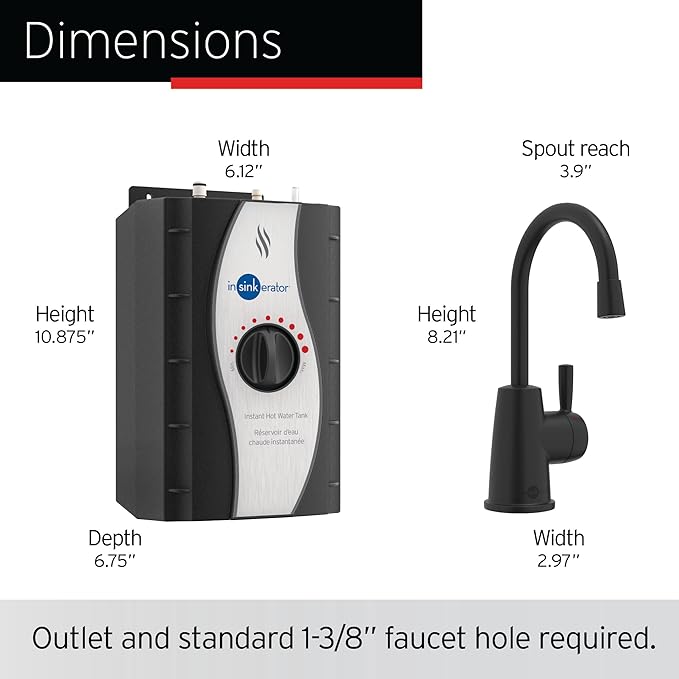 InSinkErator Stainless Steel Tank, H250MBLK-SS HOT250 System, Single-Handle Matte Black Faucet with 2/3-Gallon Instant Hot Water Dispenser