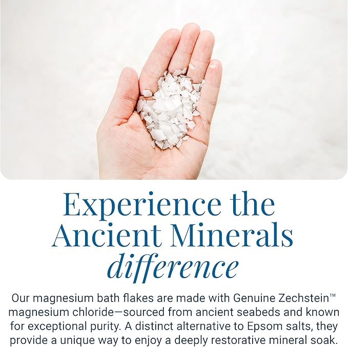 Ancient Minerals Magnesium Bath Flakes of Pure Genuine Zechstein Chloride - Resealable Magnesium Supplement Bag That Will Outperform Leading Epsom Salts 1.65 lbs