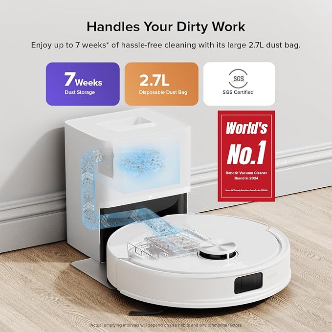 roborock Q10 S5+ Robot Vacuum and Mop with Self-Emptying, 10,000Pa Suction, Upgraded from Q8 max+, Obstacle Avoidance, Sonic Mopping, Dual Anti-Tangle Design, Auto Mop Lifting, Ideal for Pet Hair