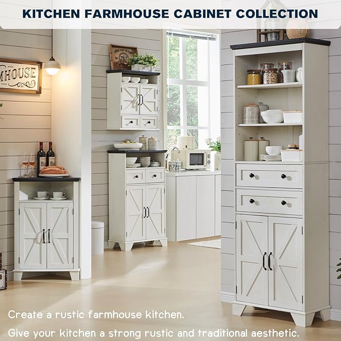 Bathroom Wall Cabinet, Farmhouse 24" Wide Medicine Cabinet with Drawer, Adjustable Shelf, Double Barn Doors, Storage Cabinets for Bathroom, Kitchen, Living Room, Off White