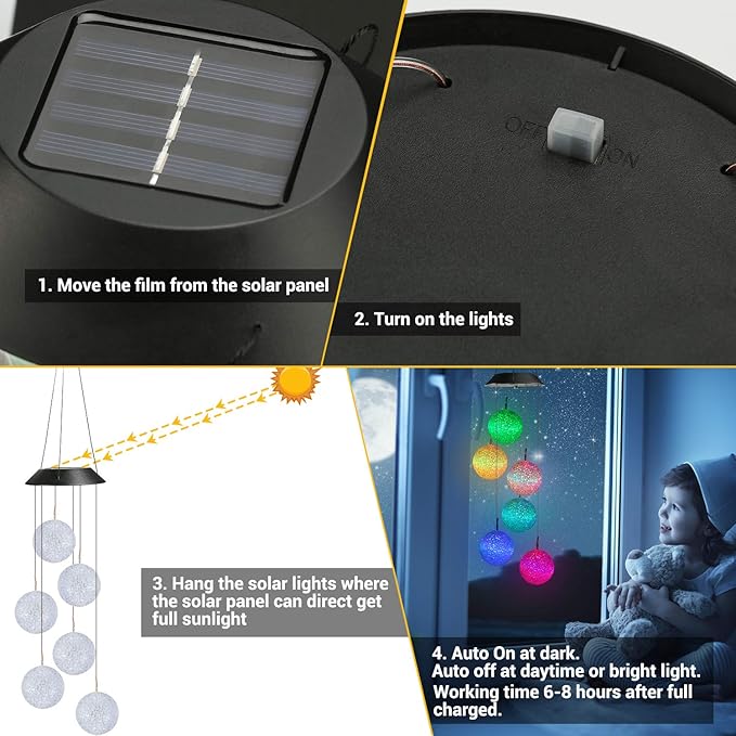 Toodour Solar Wind Chime, Color Changing Ball Wind Chimes, LED Decorative Mobile, Gifts for Mom Grandma, Waterproof Outdoor Solar Lights for Garden, Patio, Party, Yard, Window, Outdoor Decorations