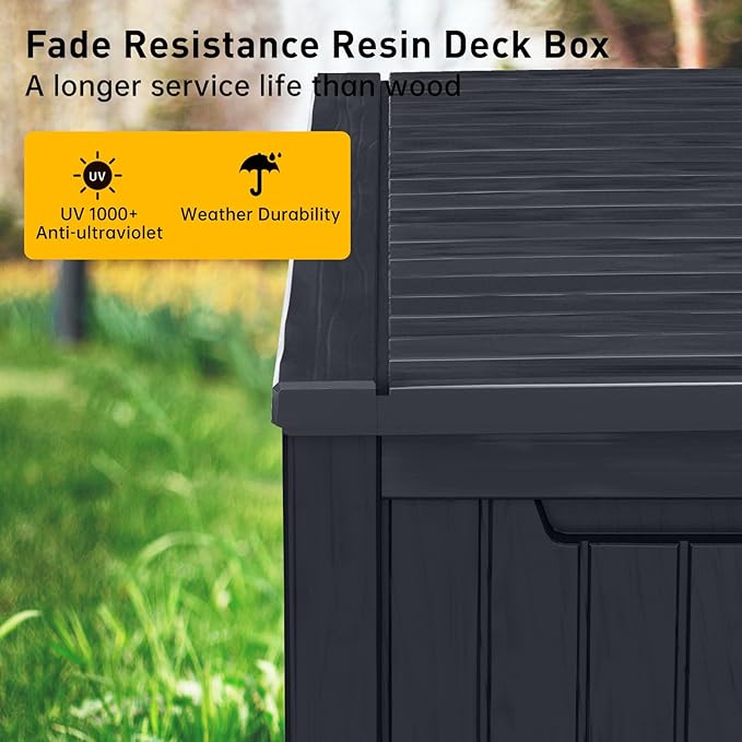 DRATO 180 Gallon Deck Box, Waterproof Resin Large Outdoor Storgae Box for Patio Furniture, Patio Cushions, Gardening Tools, Pool and Sports Supplies, Lockable