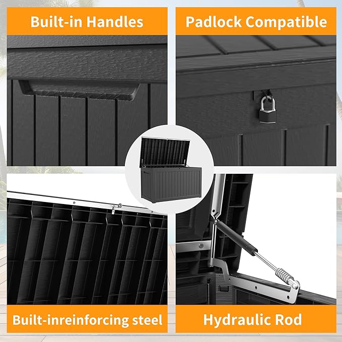230 Gallon Deck Box Large Outdoor Storage for Patio Furniture,Outdoor Cushions,Garden Tools and Pool Supplies,Waterproof,Resin,Lockable(Black)
