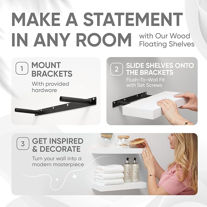 Homeforia White Floating Shelf 12 inch, High End Solid Real Wood Small 12inch Floating Shelves for Wall Mounted, White Wooden 12 in Floating Shelves, Heavy Duty Bracket, 12 X 6.5 X 1.75 inch, Set of 4