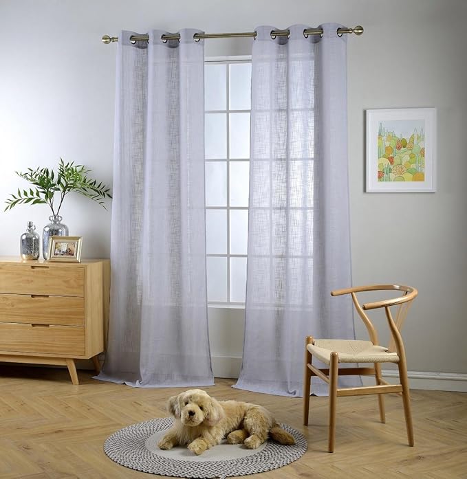 MIUCO Semi Sheer Curtains Poly Linen Textured Solid Grommet Curtains 84 Inches Long for Nursery 2 Panels (2 x 37 Wide x 84" Long) Silver