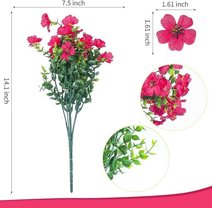‌20 Bundles Artificial Flowers for Outdoors‌ with 6 Faux Butterflies, UV Resistant ‌Fake Flowers‌ with Eucalyptus Leaves, ‌Artificial Plants Outdoor‌ for Patio Garden Porch Home Decor (Rose Red)