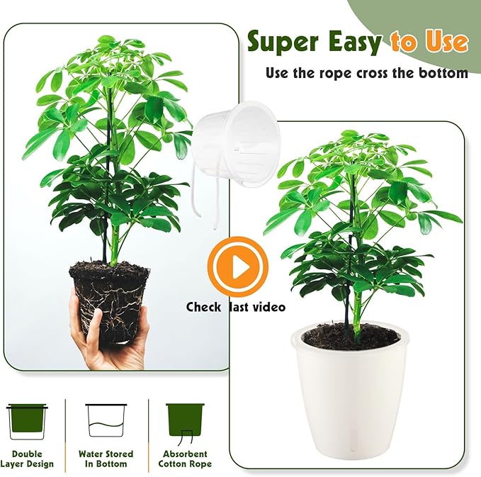 Self Watering Pots for Indoor Plants, 8-Pack 5'' Self Watering Planter with Drainage Holes, Small African Violet Pots with Water Level Indicator, Clear Wick Pot, White/Black