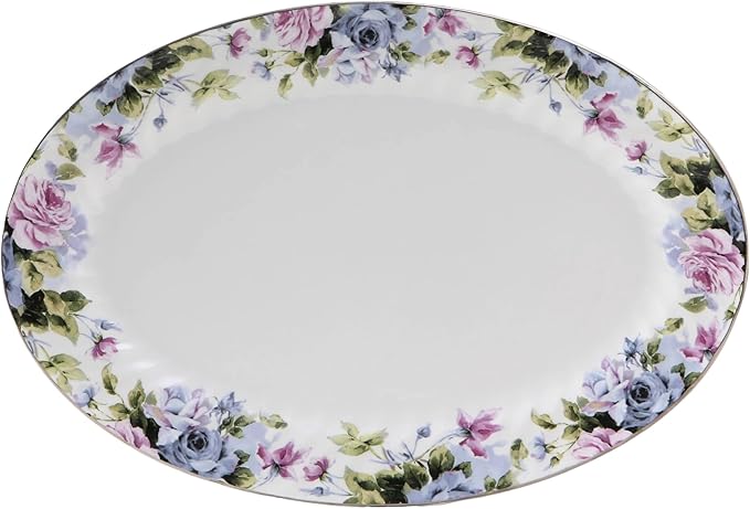 Lynns Paradise Millicent 14-Inch Oval Platter, Set of 2, Purple; Heavy Duty; Chip Resistant; Lead and Cadmium Free; Freezer to Oven Safe up to 500°F