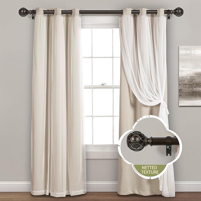 Bronze Farmhouse Curtain Rods for Windows:Heavy Duty Adjustable Curtain Rod for Bedroom Living Room,Boho Decorative Rustic Drapery Rods with Vintage Coastal Finial,Antique Bronze 2 Pack 18-45"