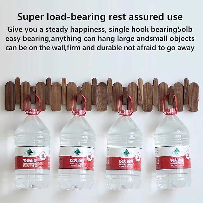 Wall Mounted Piano Key Hanger | Flip Style Hook | Entrance Wall Art Hook, Made of Oak Wood (3 Times Painted, 4 Times Polished) (Arc Walnut, 8Hooks)