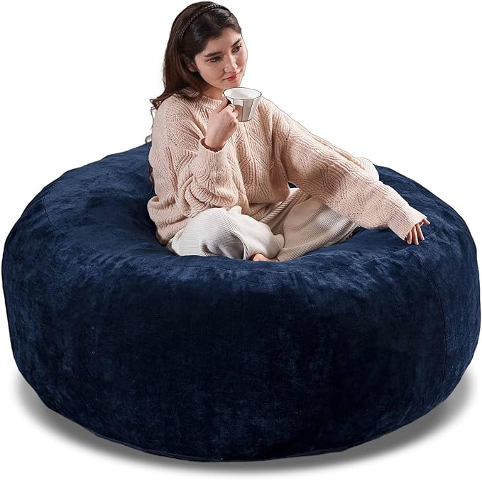 4FT Large Bean Bag Chairs,Big Adult Size Memory Foam Beanbags with Filler Included,Machine Washable Corduroy Cover,Ultra Soft Plush Gaming Bing Bag Puff Chair for Dorm, Living Room & Bedroom (Blue)