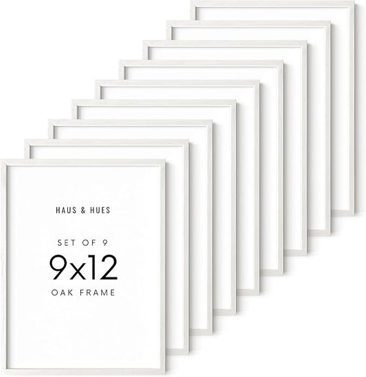 HAUS AND HUES 9x12 Picture Frame Set of 9-9 X 12 Frame Wooden Picture Frames for Crafts, 9x12 Frame Wood Picture Frames, 9 X 12 Picture Frame Natural Wood Frames,12x9 Picture Frame Wood (White Oak)