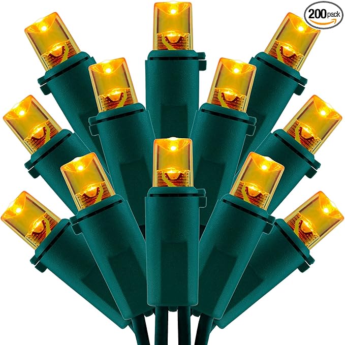 200 Count Orange Wide Angle LED Christmas Lights, 66 ft Green Wire UL Certified Commercial Grade 5mm Holiday String Light Set (Orange)