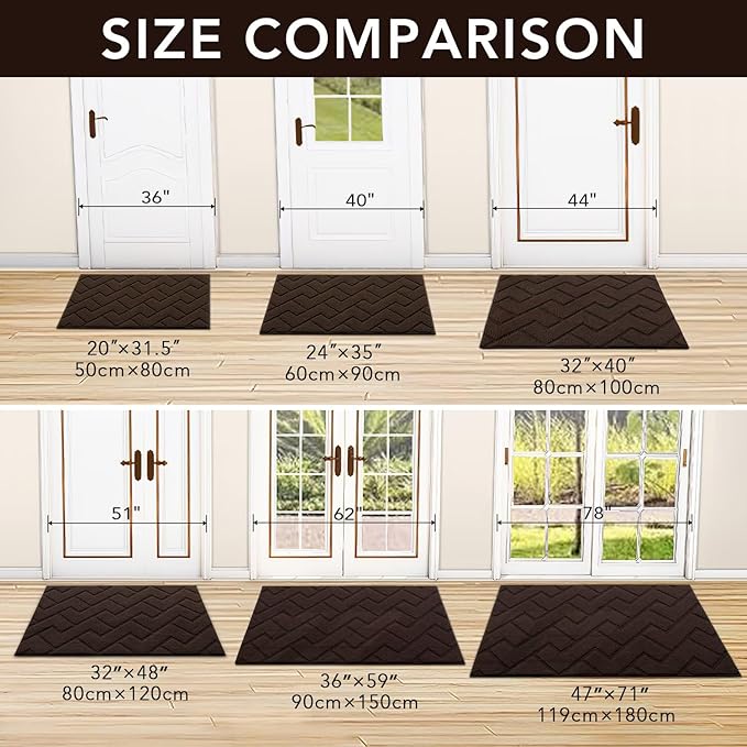 hicorfe Front Door Mat Outside Entrance,24"x35" Absorbent Muddy Dirt Resist Welcome Door Mats Outdoor Indoor,Stain and Fade Resistant,Non Slip Backing Entry Mat Doormat for Entryway (Coffee)
