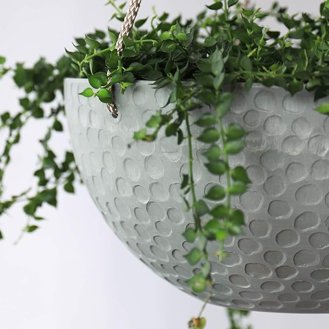 LA JOLIE MUSE Hanging Planters for Indoor Plants, Medium Hanging Planters with Drain Holes, Outdoor Hanging Flower Pots, Storm Gray, Honeycomb (10 Inch, Set of 2)