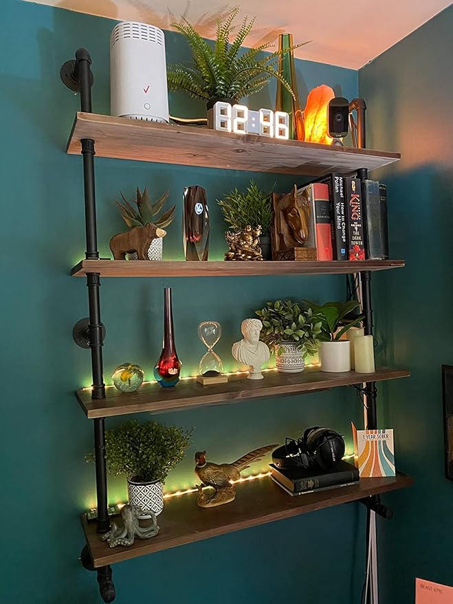 ROGMARS Floating Shelves for Wall,Solid Wood Shelves Industrial Pipe Shelving 36inch for Wall Decor,Kitchen,Living Room