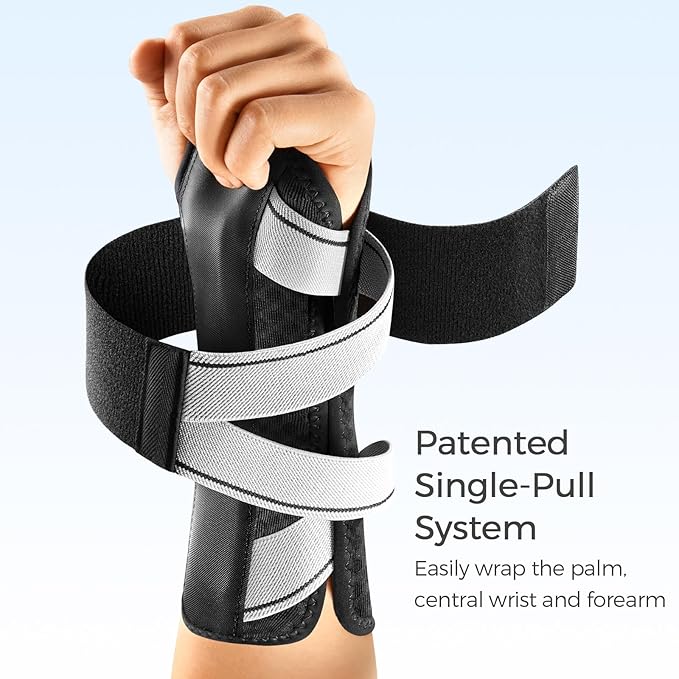 FREETOO Wrist Support Brace Left Hand for Tendonitis, Sprained Wrist, Strain, Pain Relief Wrist Splint for Carpal Tunnel, Arthritis, Wrist Immobilizer Fit Women and Men for Sleeping (S/M, Black/Grey)