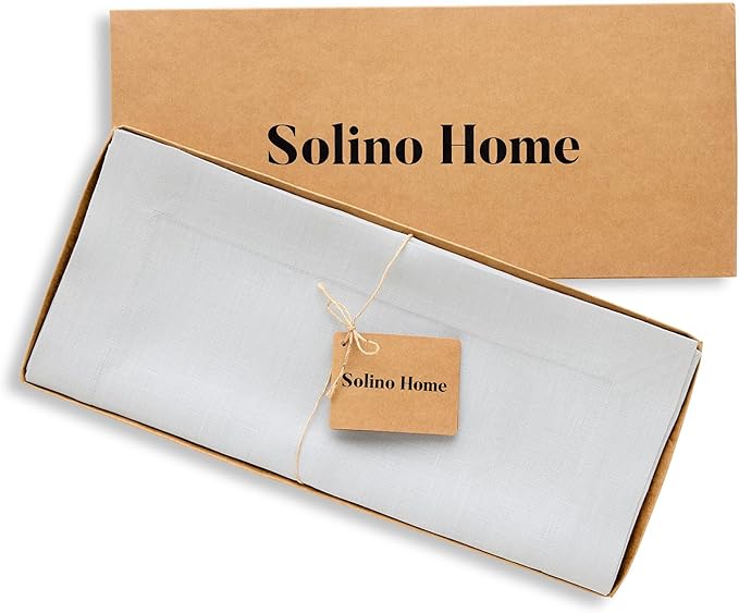 Solino Home Linen Table Runner 108 Inches Long - 100% Pure Linen Silver Cloud Dining Table Runner 14 x 108 Inch for Fall, Autumn, Thanksgiving - Fete