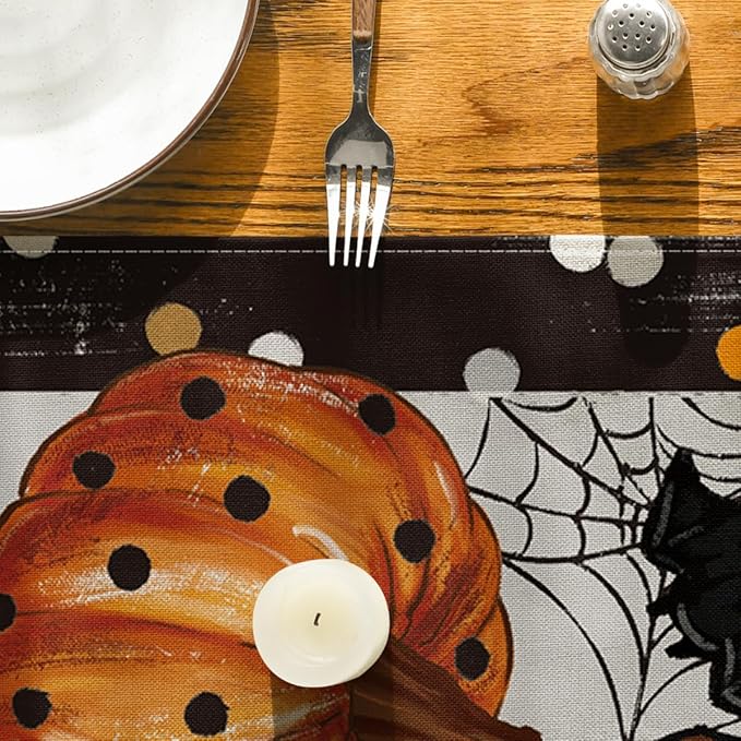 Artoid Mode Jack-O'-Lantern Pumpkin Ghost Spider Web Halloween Table Runner,Holiday Kitchen Dining Table Decoration for Home Party Decor 13 x 120 Inch