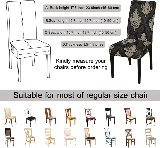 JQinHome Dining Chair Slipcover, High Stretch Removable Washable Chair Seat Protector Cover Set of 4,Chair Covers for Dining Room, Kitchen,Home Party,Wedding Ceremony(Luxe Black, 4PC)