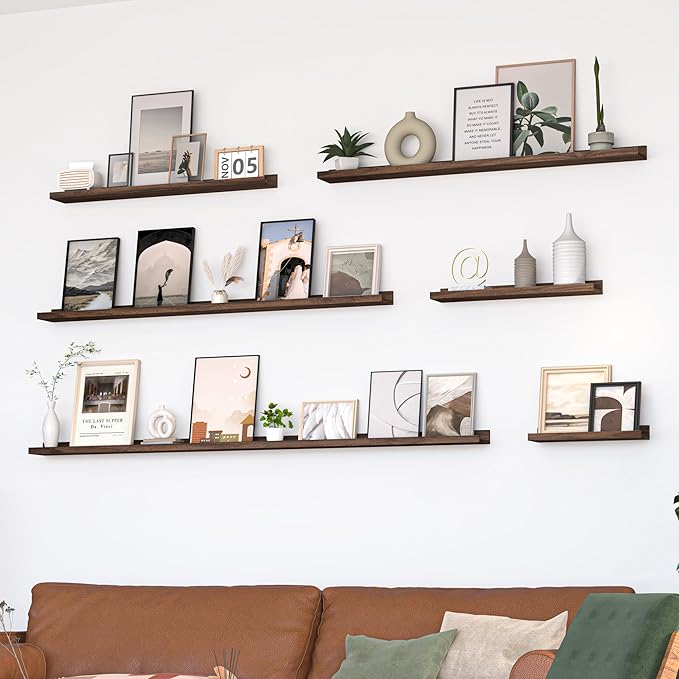 Heimlove Picture Ledge Shelf, Floating Shelves Set of 2, 24 Inches Picture Shelf for Wall with Ledge, Kids Bookshelf Wall Mounted for Living Room Bedroom Decor Books Photo Frames - Walnut