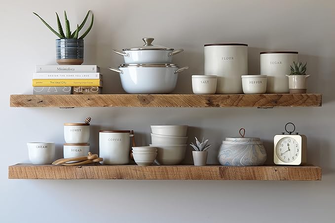 Urban Legacy Deep Floating Shelves | Reclaimed Barn Plank Deep Floating Shelves with Low Profile Brackets | High Weight Capacity (48" x 11" x 2")