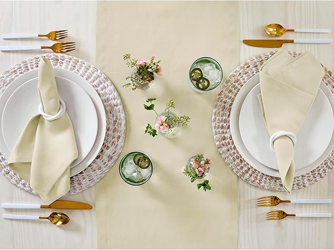 Solino Home Linen Birch Table Runner 36 Inches - 100% Pure Linen Short Table Runner 14 x 36 Inch Ideal for Dresser and Coffee Tables - Fall, Autumn, Thanksgiving - Fete
