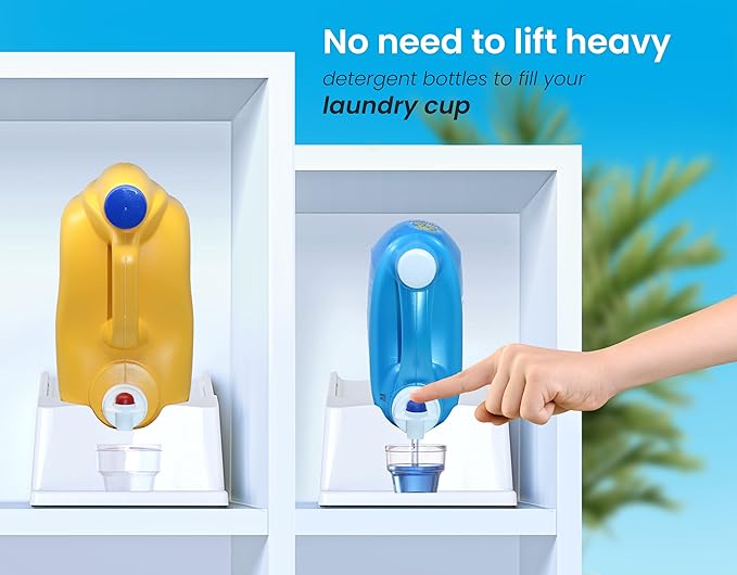 TidyFriend No-Spill Liquid Laundry Detergent Dispenser Holder, Laundry Soap Dispenser Holder with Drip Tray for Laundry Room Organization (No Strap, White)