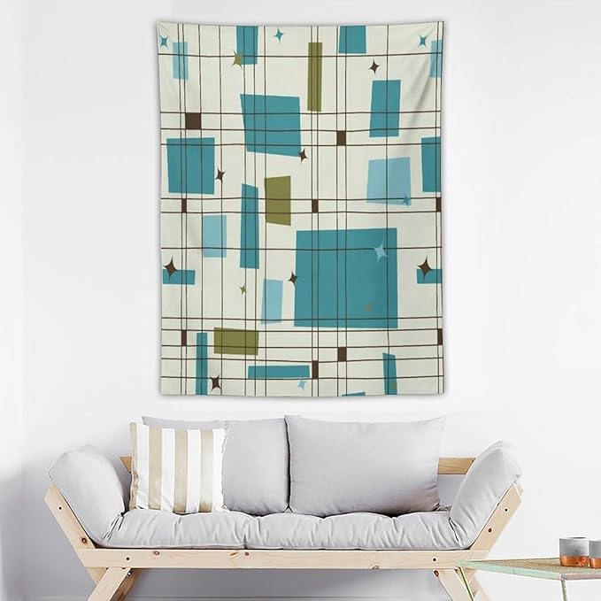 ICMOLYYENLO Boho Medieval Cat Tapestry, Abstract Atomic Starburst Geometric Aesthetic Art Wall Hanging For Bedroom Living Room Dormitory 60x60 Inches
