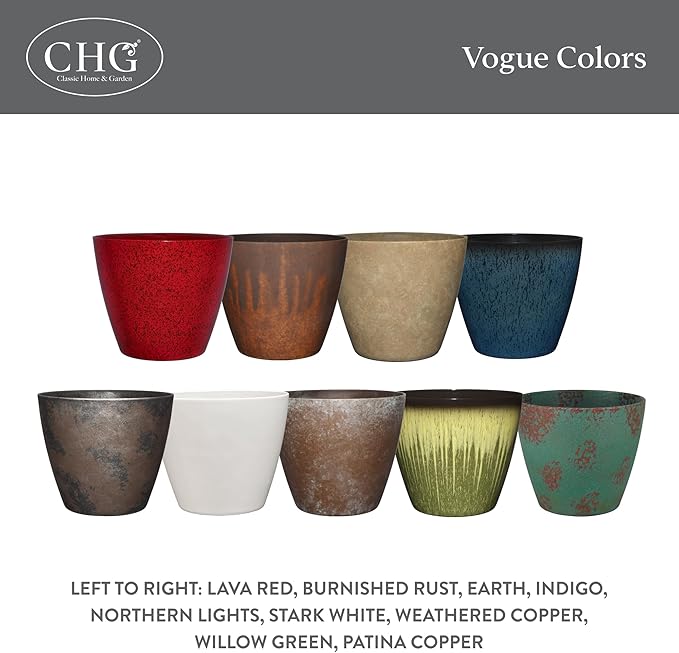 Classic Home and Garden Vogue Planter Pots w/Pottery Quality Finish - Modern Indoor & Outdoor Flower Pots - UV-Resistant Porch Planters - Decorative Pot for Flowers & Herbs (8” Earth)